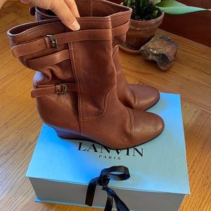 Lanvin tan wedge boots w/original box & dust bags